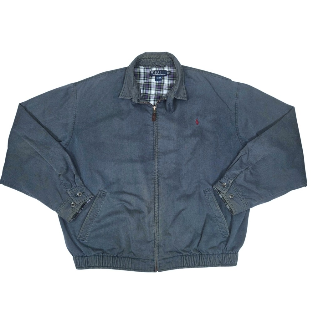 Vintage 90s Polo Ralph Lauren‎ Harrington Bomber Jacket Plaid Lined Blue Mens XL